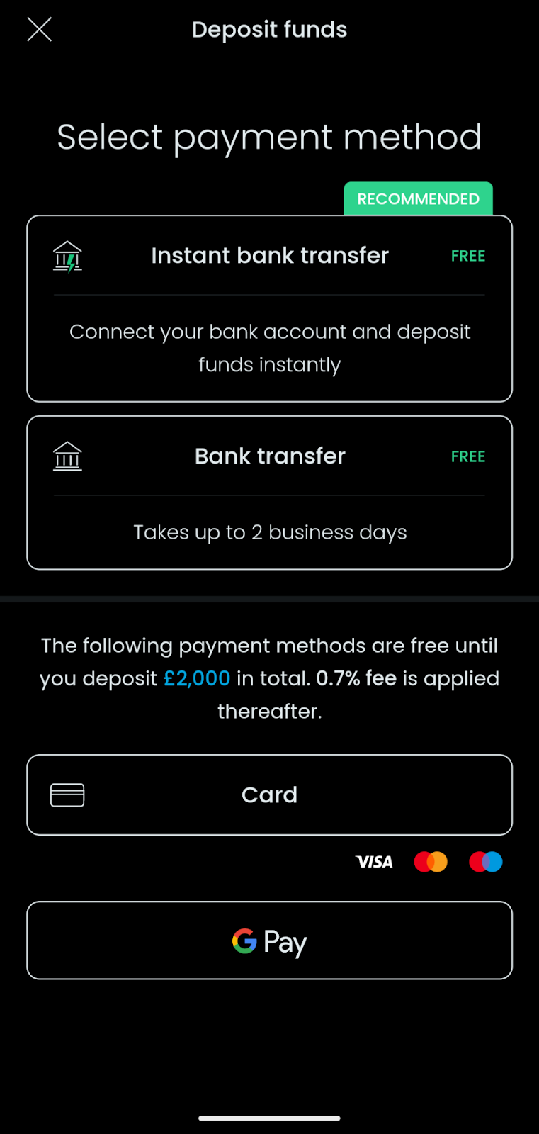 Payment methods on Trading 212.
