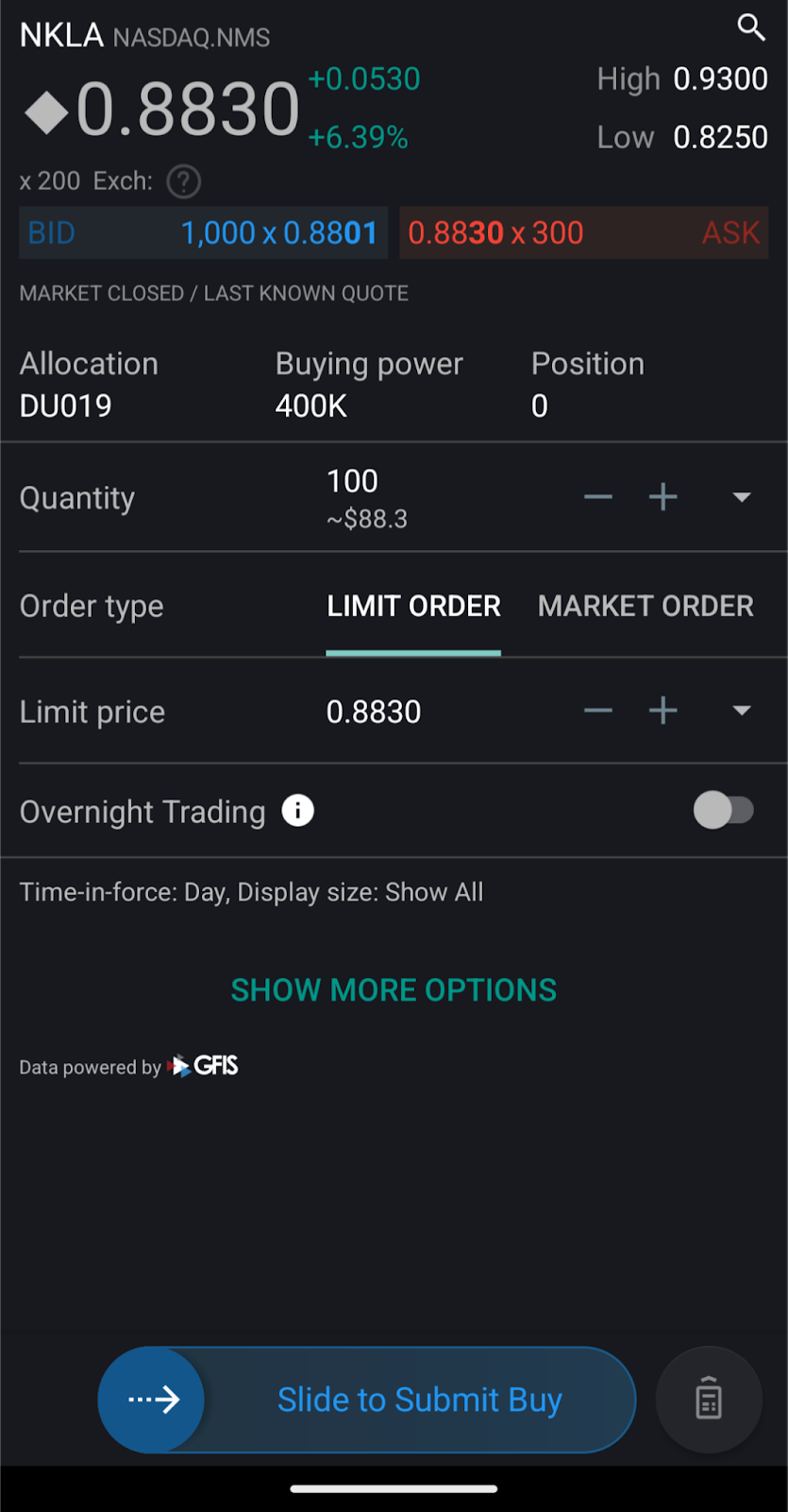 Making a trade on Interactive Brokers.