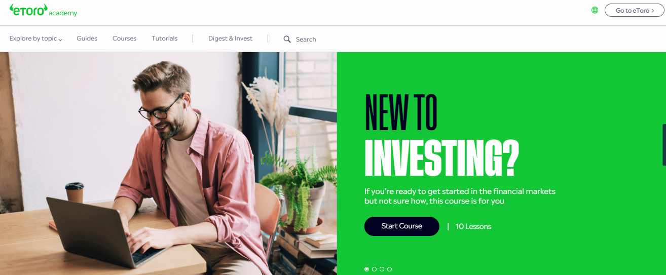 eToro Academy learning section.