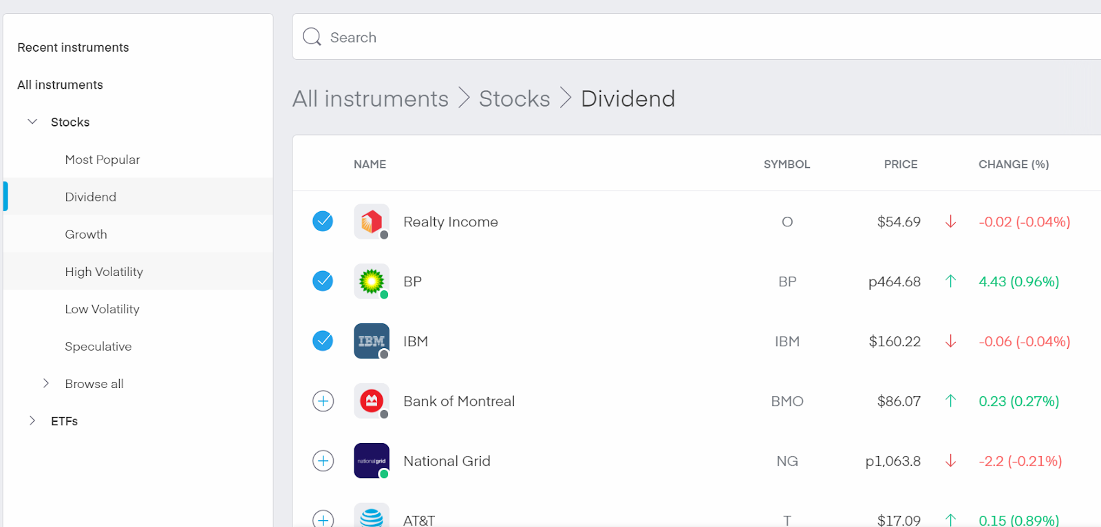 Stock and ETF options.