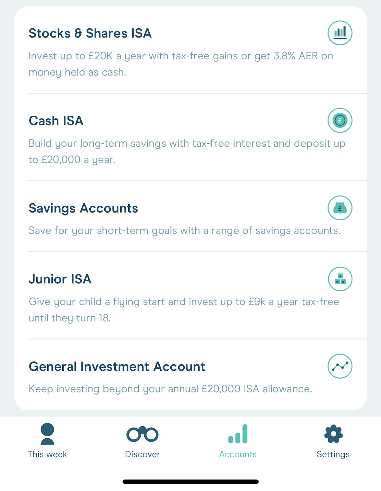 Investment options available on Moneybox.