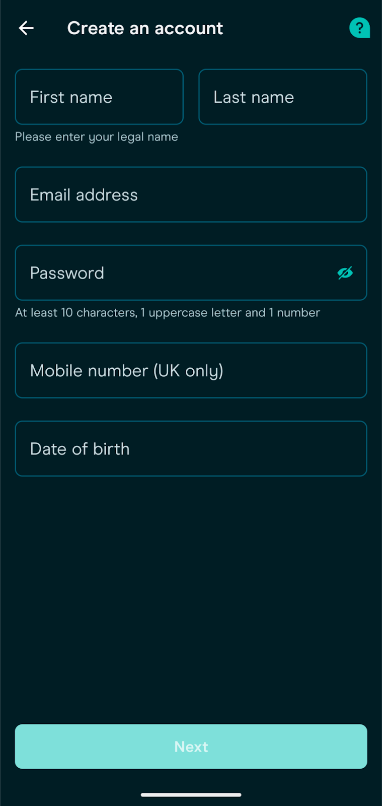 Creating an account on Moneybox.