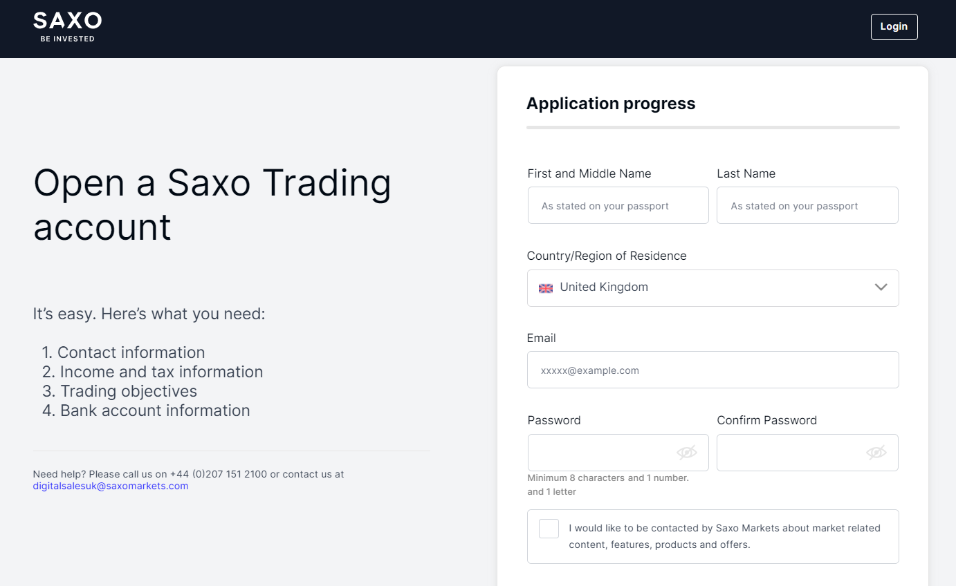 Opening a Saxo trading account.