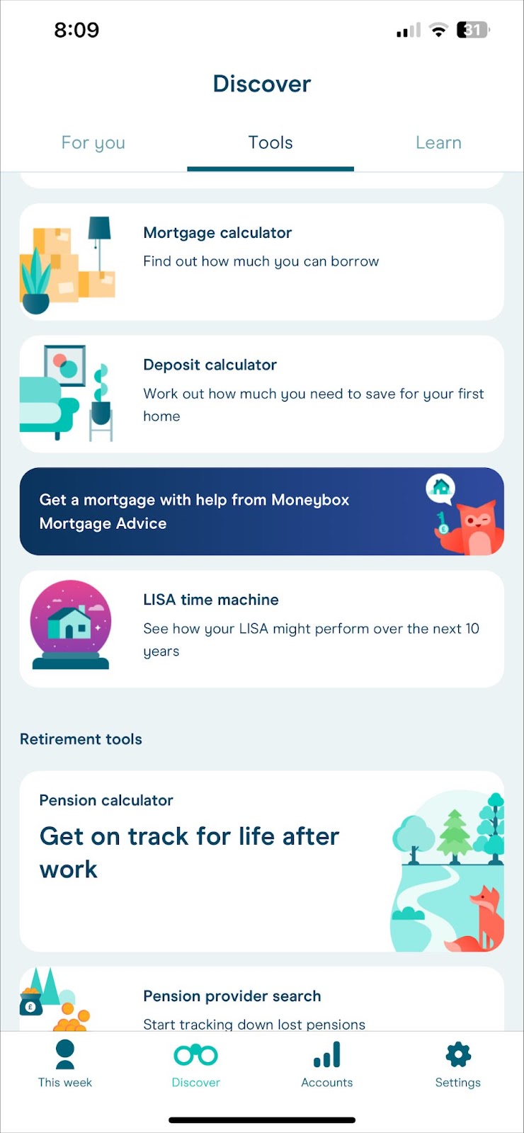 Moneybox tools offered.
