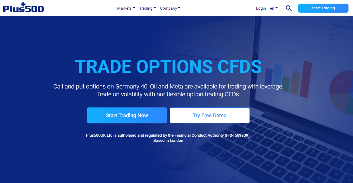 Plus500 - Overall best options trading platform UK for beginners.
