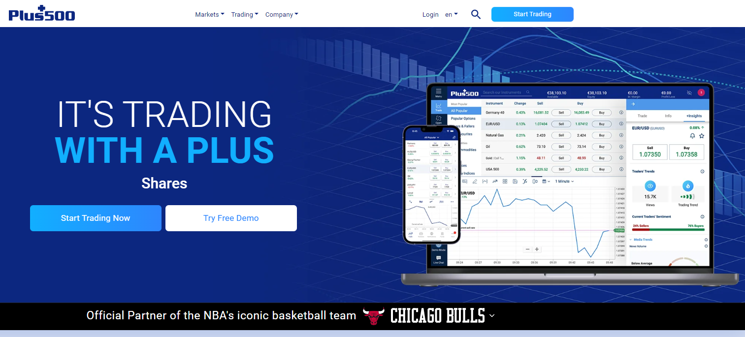 Plus500 - Best online stock broker for short-term trading.