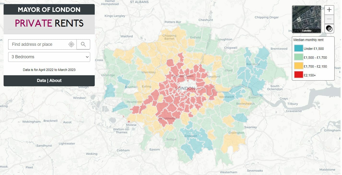 Average rents map in London.