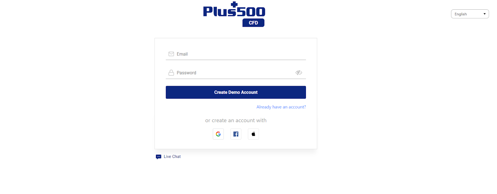 Opening a demo account Plus500.